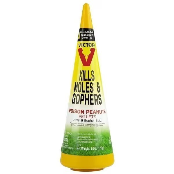 Victor Mole and Gopher Poison Peanut, Granular, Solid, Garlic, BlackDark Gray, 6 oz Container, Sweeneys, Mfr#: M6006